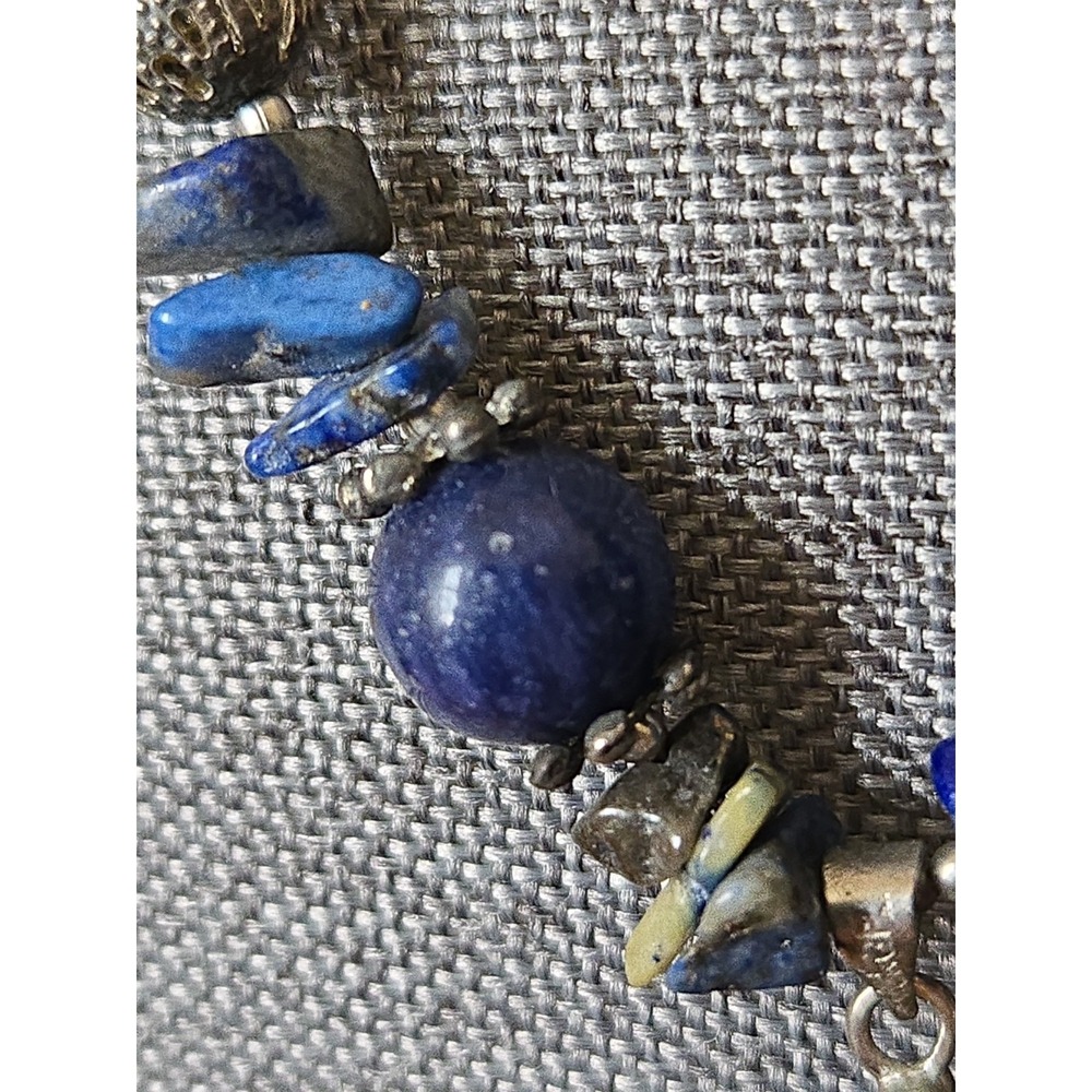 Vintage Sodalite Pendant Beaded Necklace Lapis Lazuli 18K GF Clamp Deep Blue - Picture 5 of 11
